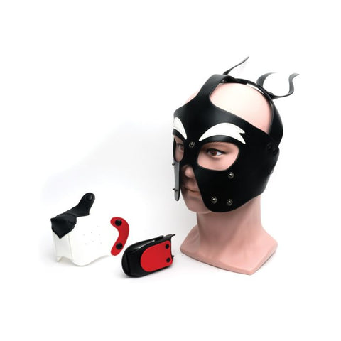 665 Playful Pup Hood - White & Red